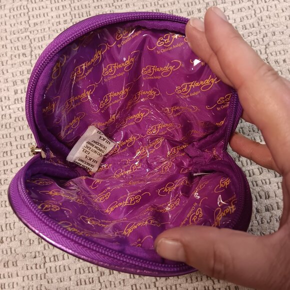 Ed Hardy by Christian Audigier tiger faces multicolor PVC make up pouch - Picture 7 of 14